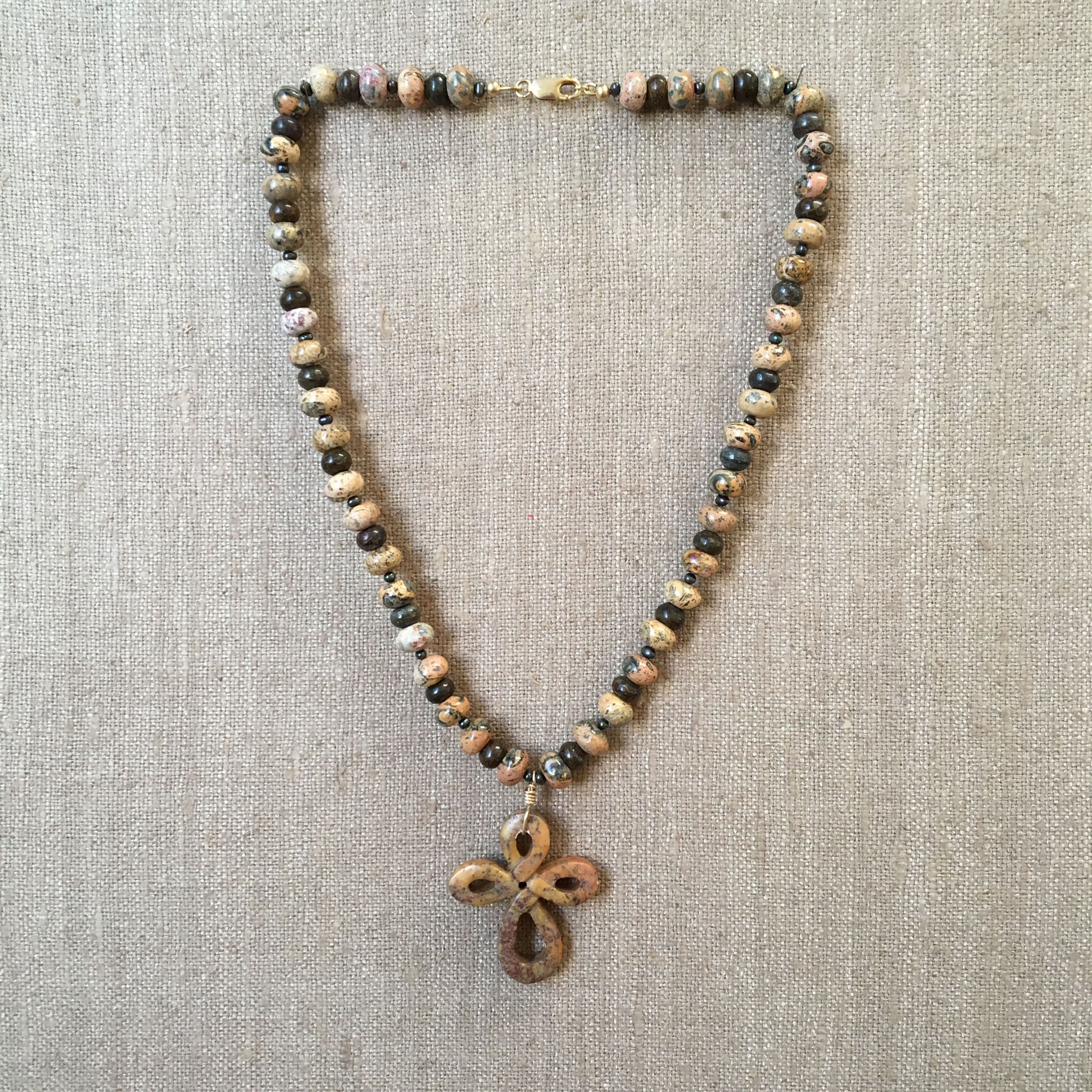 Jasper, Bronzite and Pearls with Carved Granite Cross