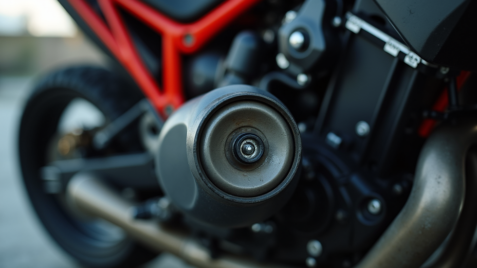 Close-up view of motorcycle engine oil container