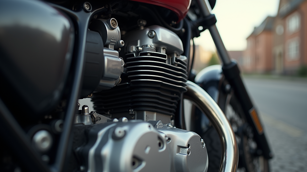 Eye-level view of a 4-stroke engine in a motorcycle
