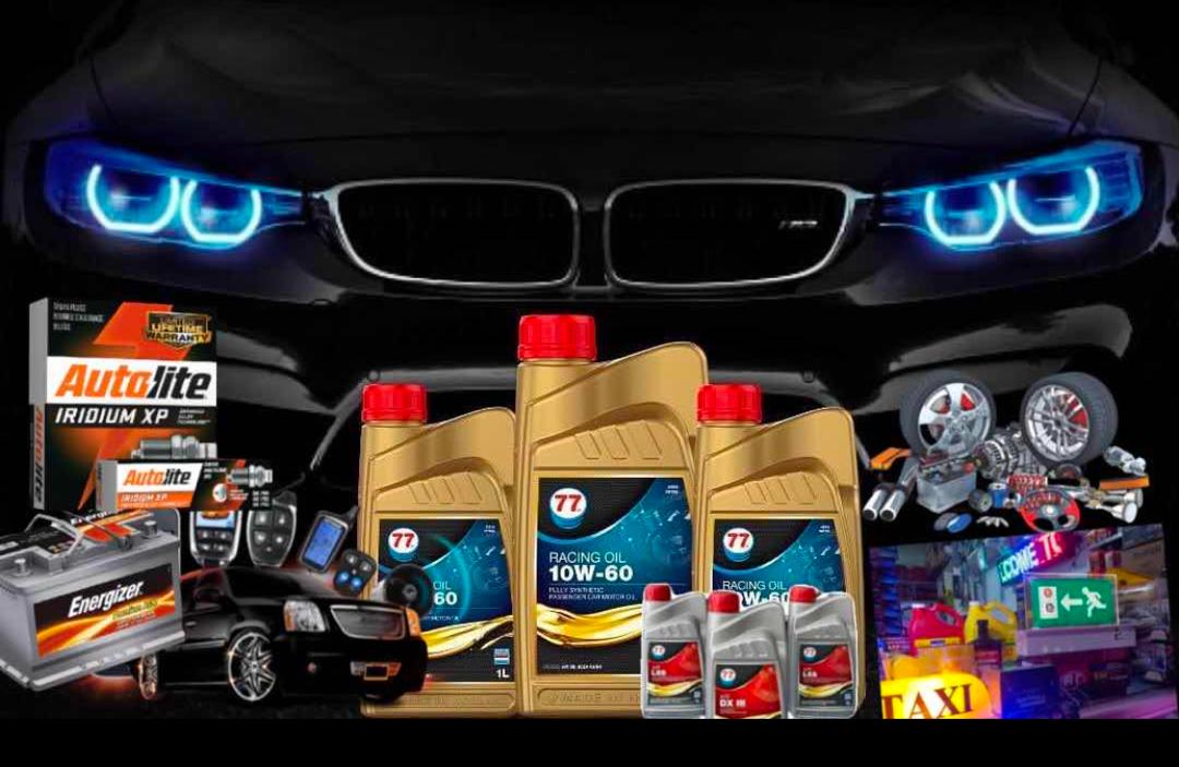 black car with auto parts