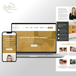 Golden website design displaying services on laptop and phone Let's make your life Golden!