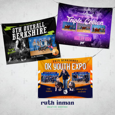 A mockup of winner banners for junior livestock show exhibitors.
