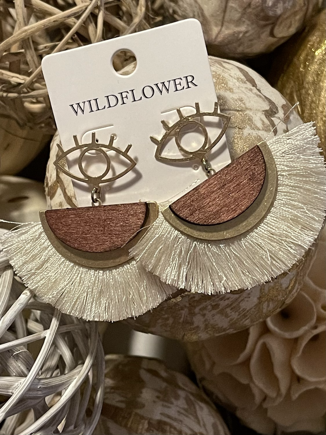 Cream fan tassel earrings