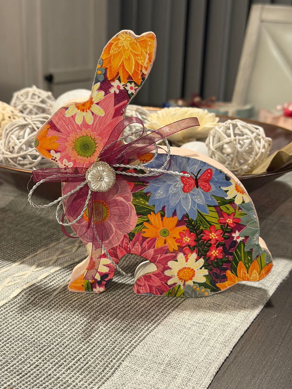 Thumbnail: Handcrafted Floral Wooden Bunny Decor
