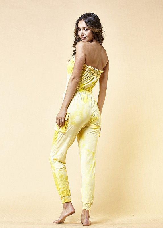 Thumbnail: Rose Velvet Yellow Tye Dye Tube Jumpsuit
