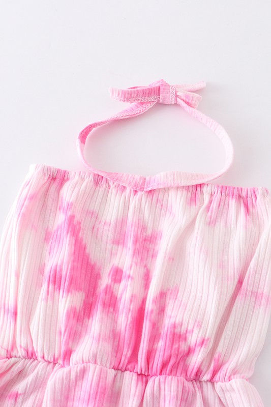 Thumbnail: Pink tie dye bell jumpsuit romper