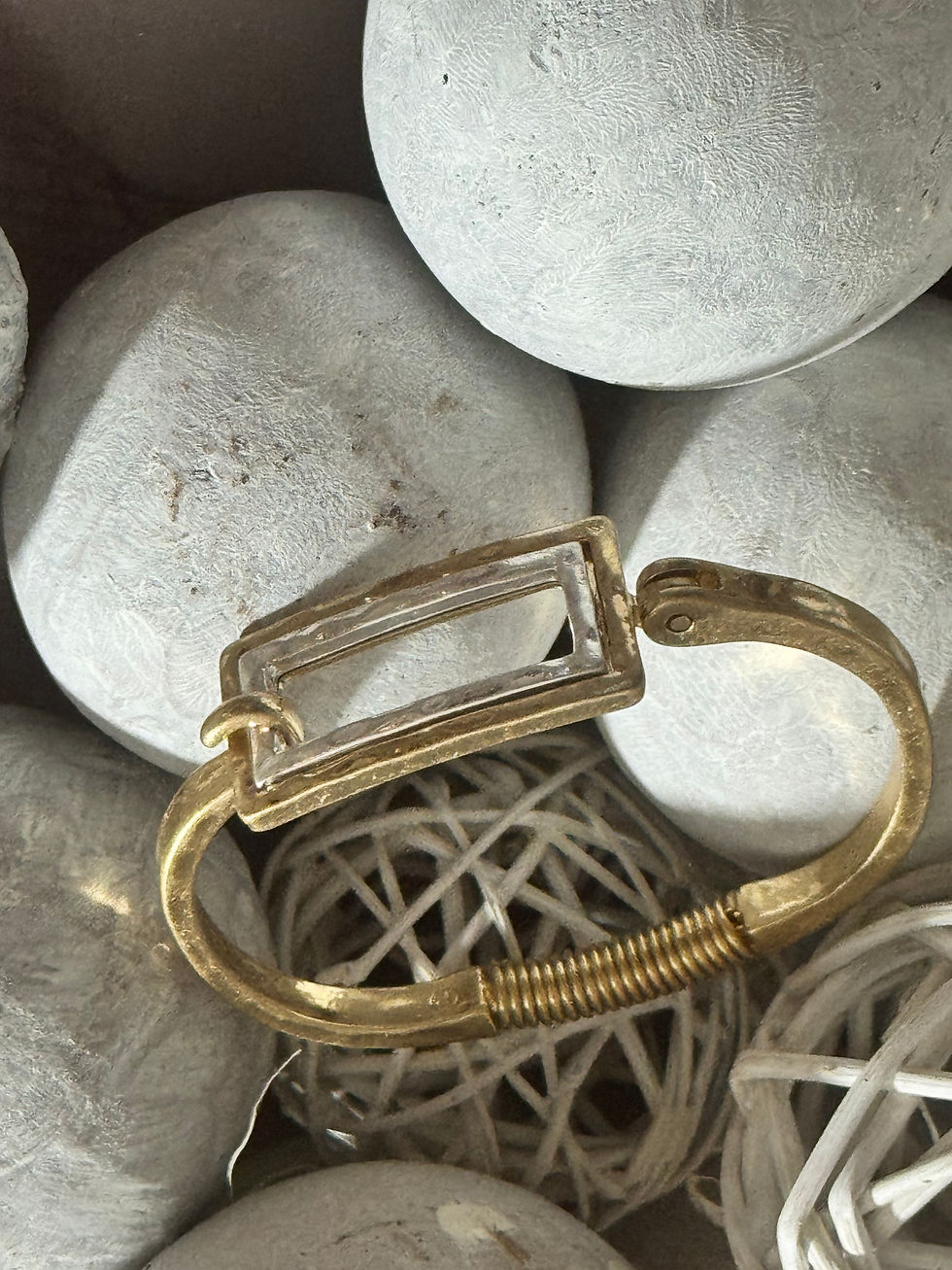 Thumbnail: Hammered Dual-Tone Rectangular Hook Hinge Bracelet