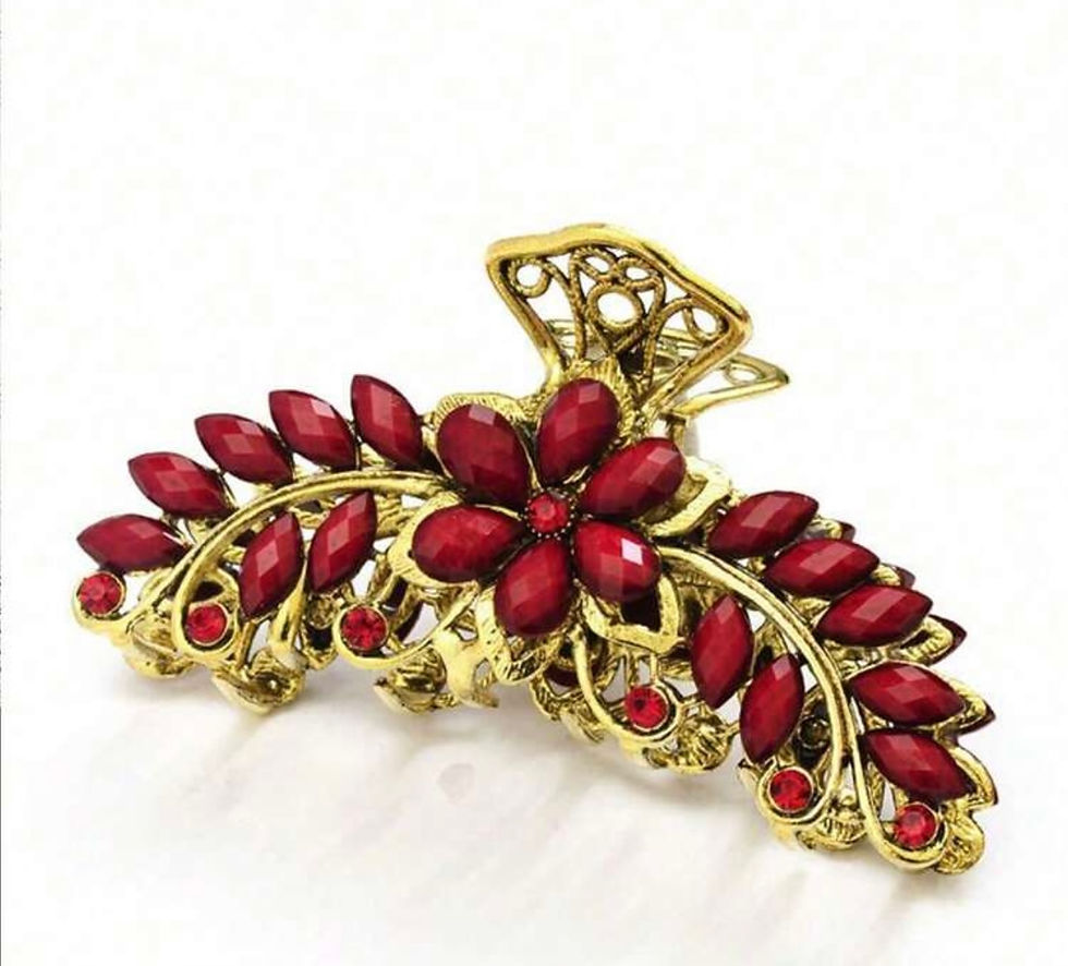 Thumbnail: Vintage Floral Gem Hair Claw Clip