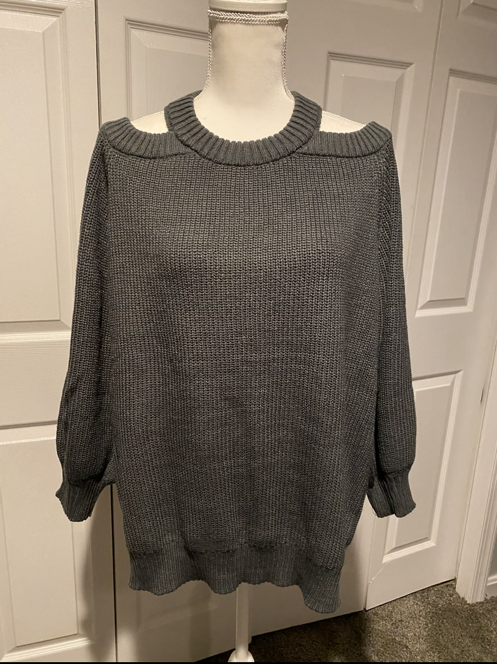 Thumbnail: Hidden Brand Off Shoulder Sweater with Crisscross strap details at the back