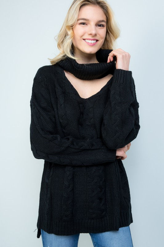 Thumbnail: Reborn J Black Keyhole Turtle  Neck Sweater