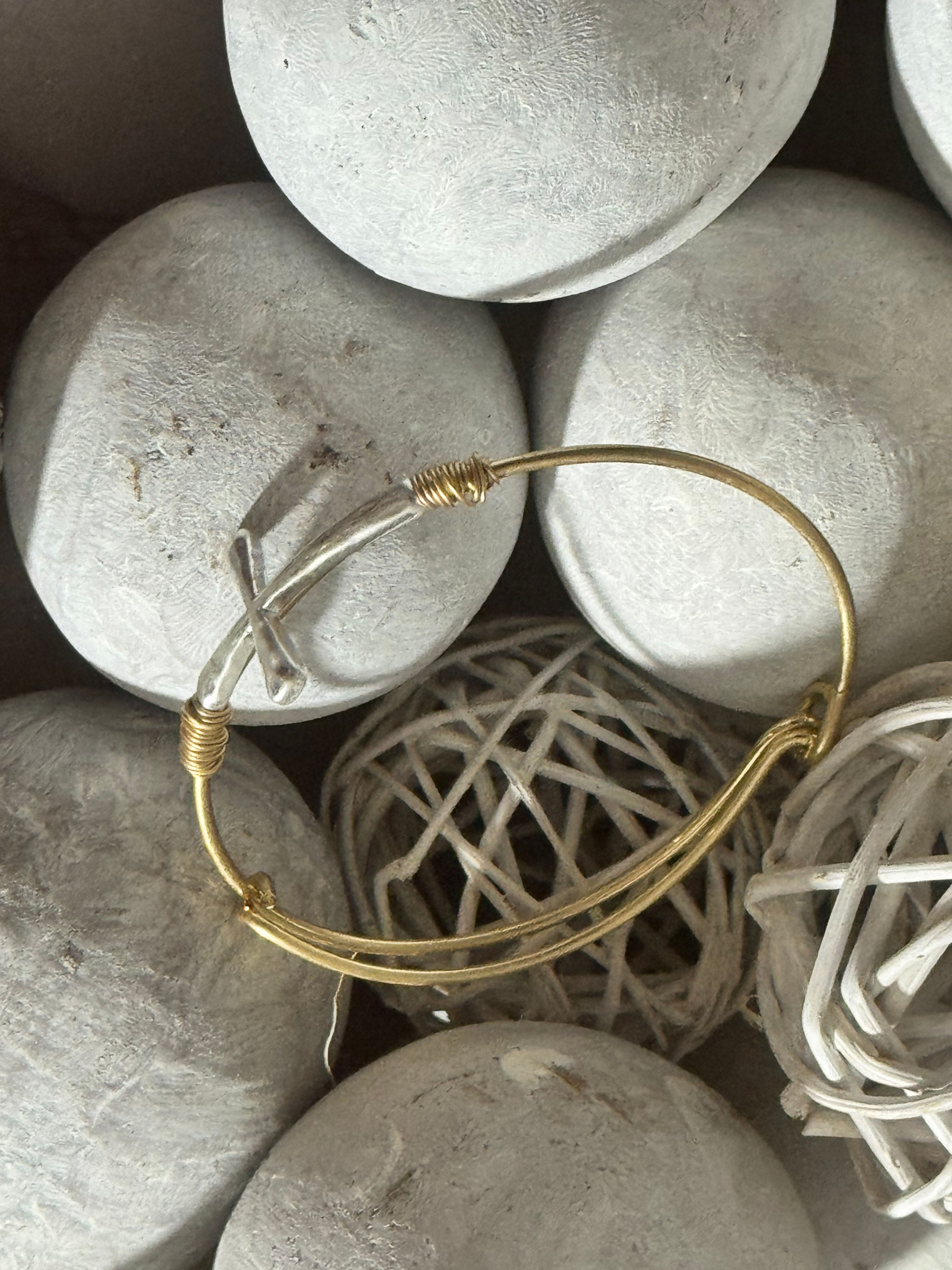 Hammered Cross Sideways Wired Cuff Hinge Bracelet