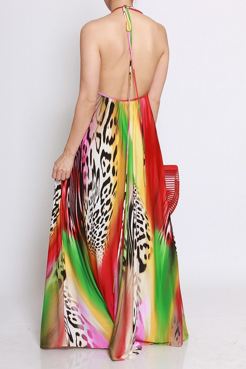 Thumbnail: SJK Fashion Sleeveless Halter Maxi Dress