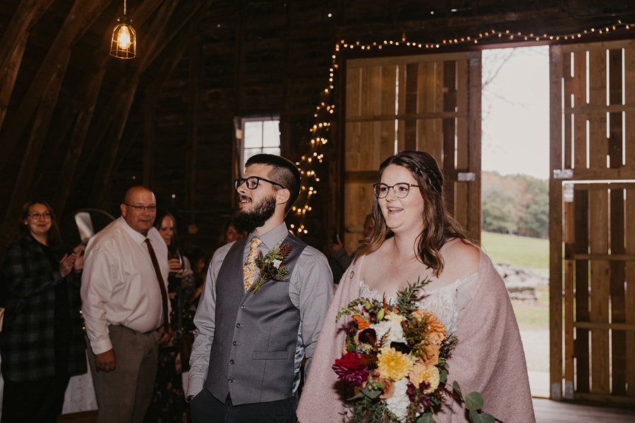 A couple walking into reception