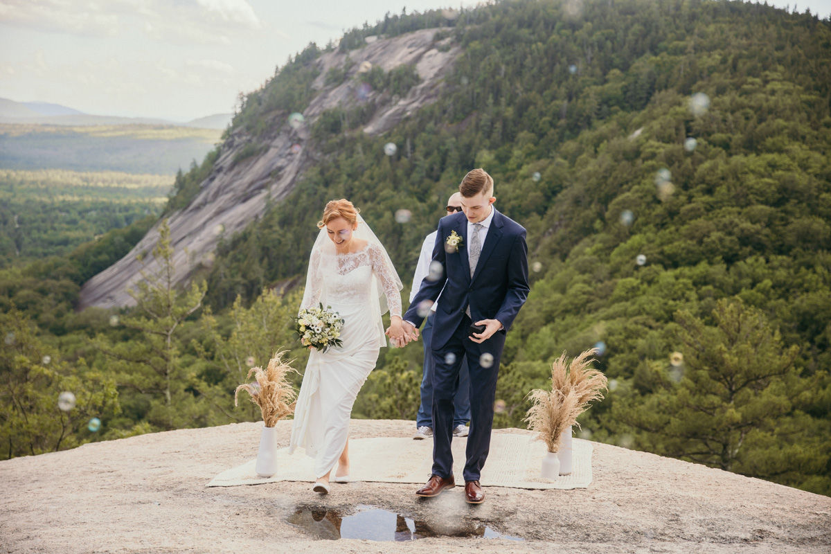 A couple walking down the aisle