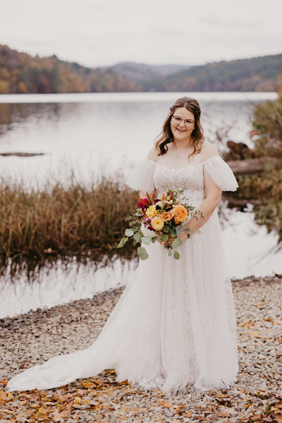 A bride holding flowers