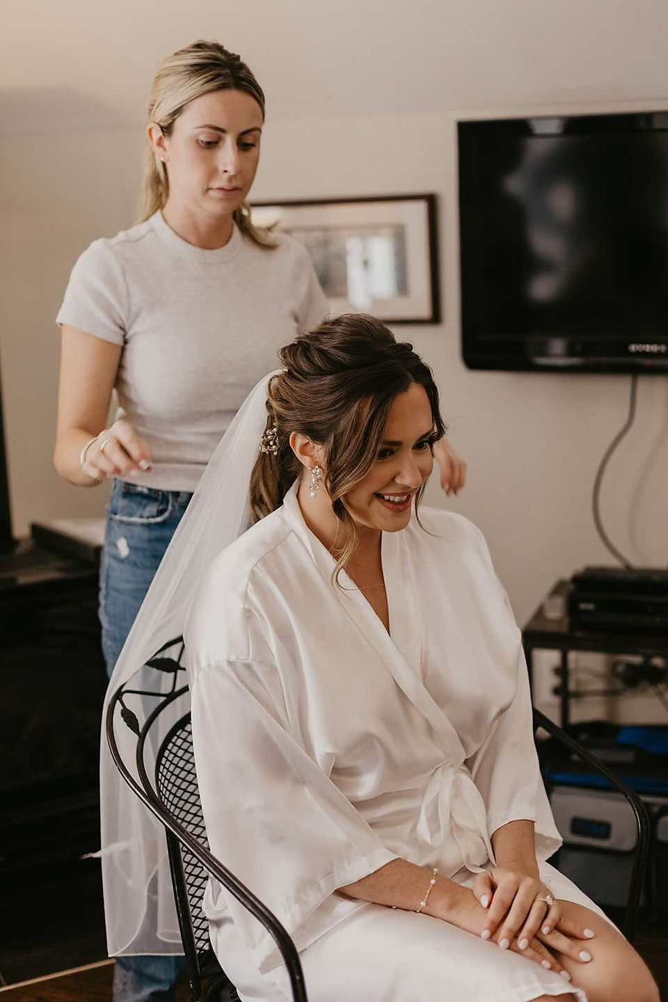 A bride getting ready inside