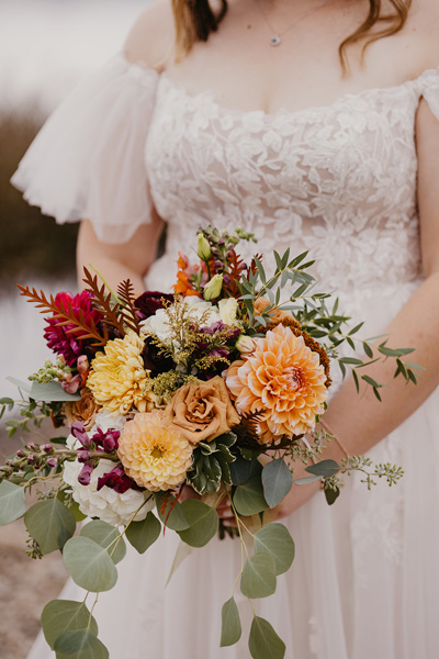 A bride holding flowers