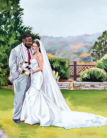 Live wedding painting capturing a stunning couple during their first look, with intricate details near Birmingham, Alabama