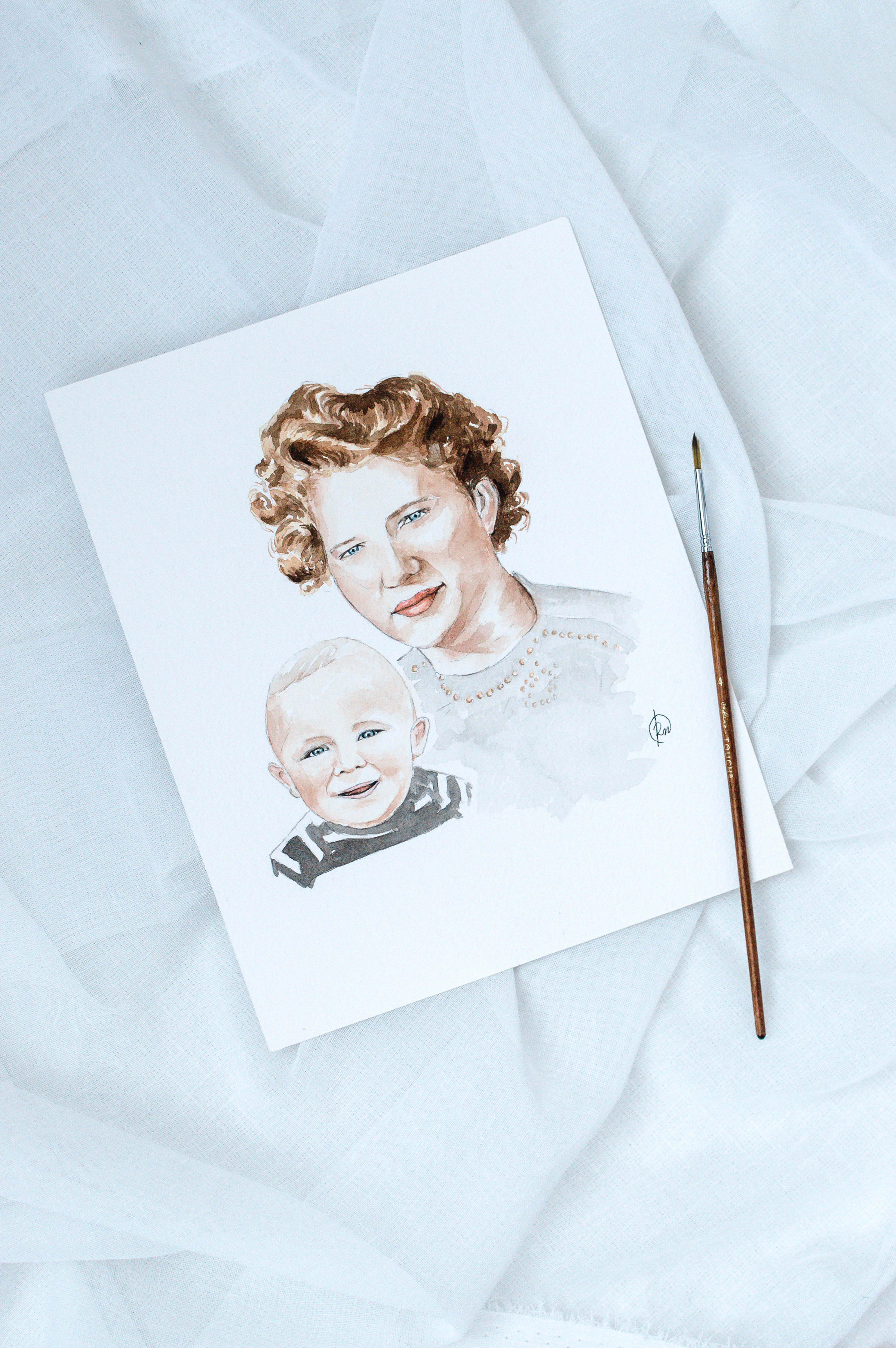 Stitched Family Watercolor Portrait