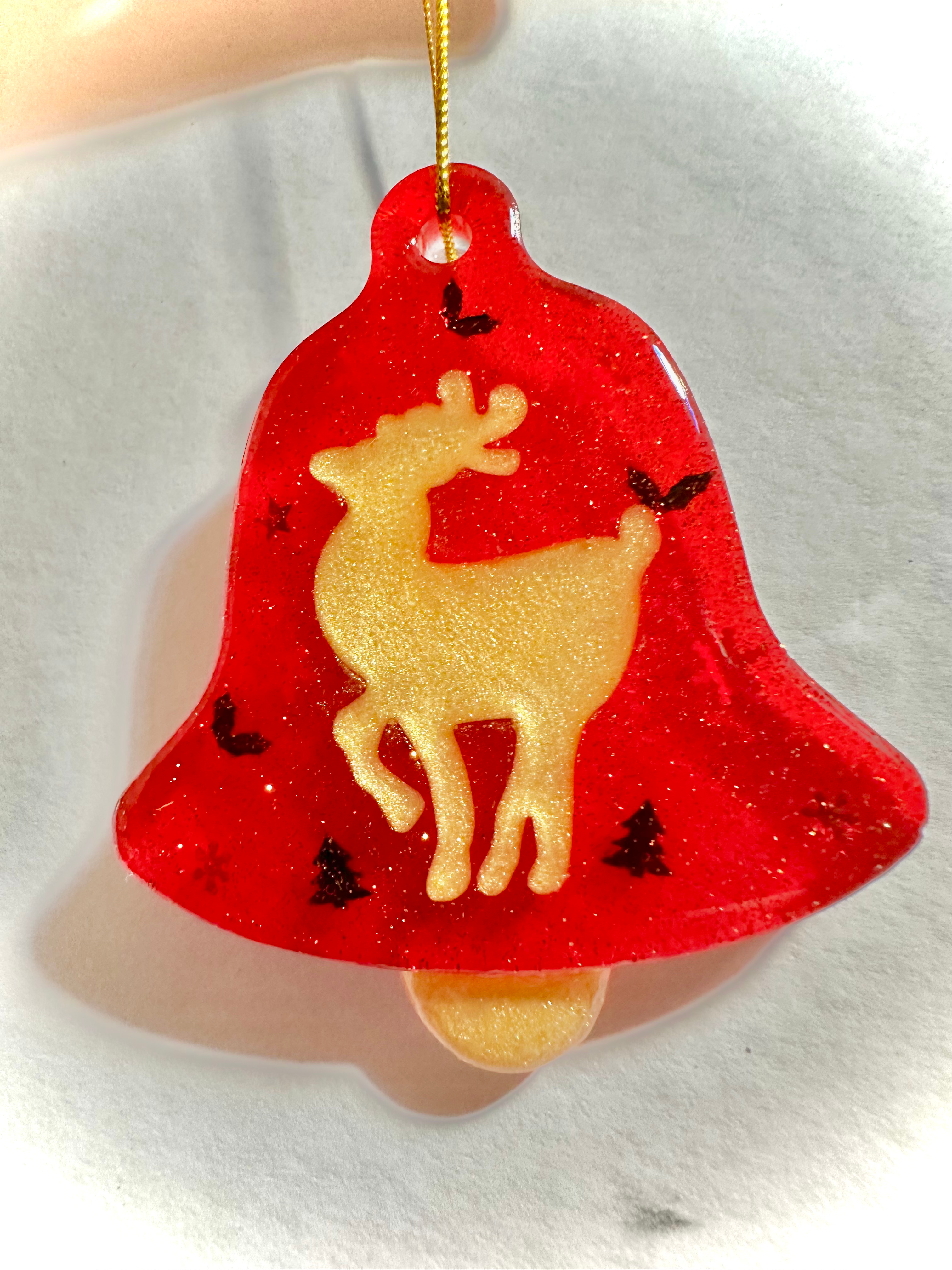 Resin Reindeer Bell Ornament
