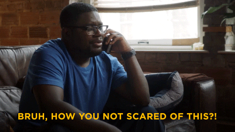 Lil Rel on the phone in the movie Get Out