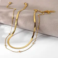 Gold Bead and Herringbone Chain Stacking Necklace
