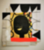 Shape Head 1, Ink, graphite, pencil and collage on found cardboard, 202340 x 37