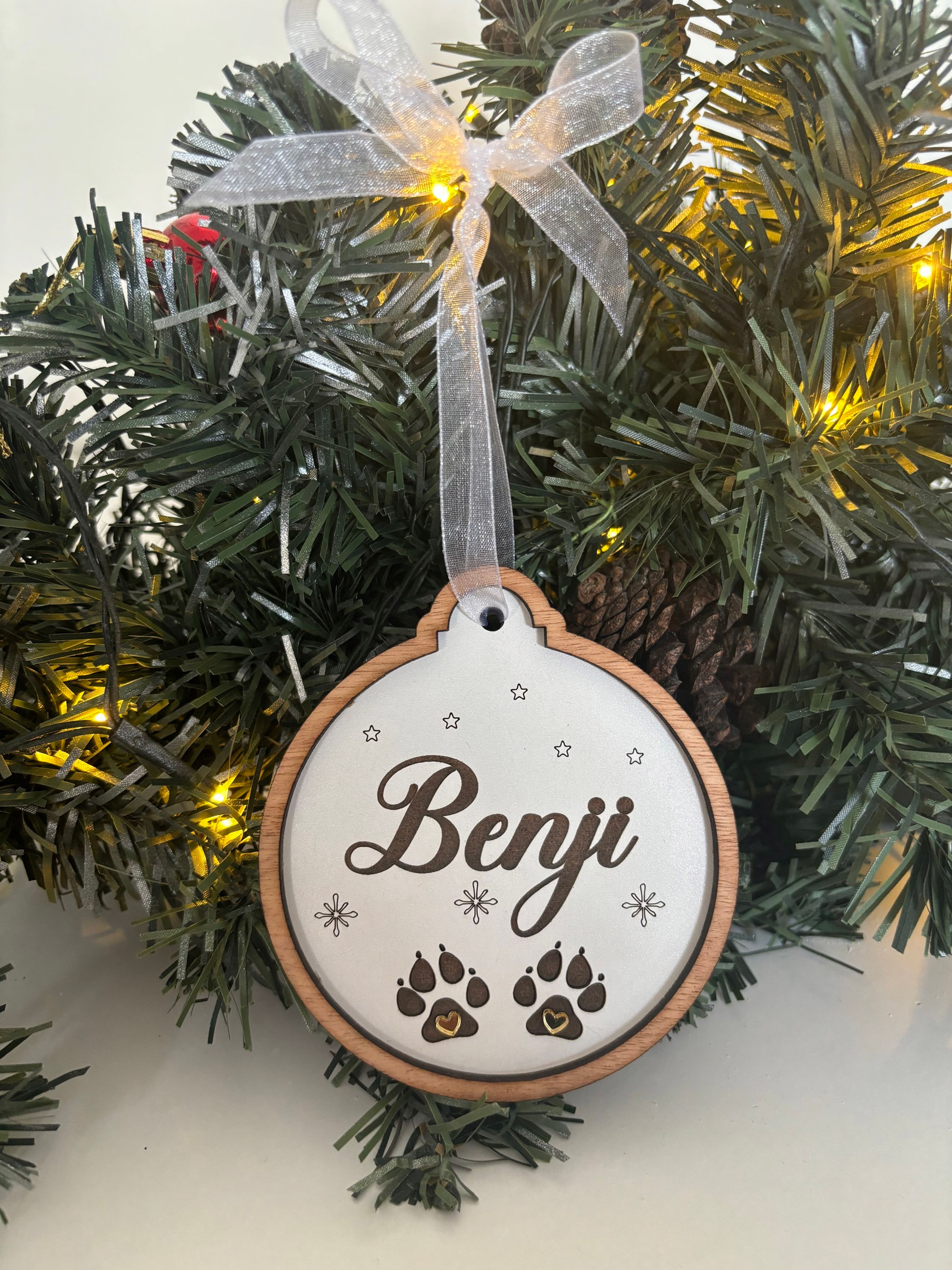 Wooden Bauble With Pet Name - Double Sided