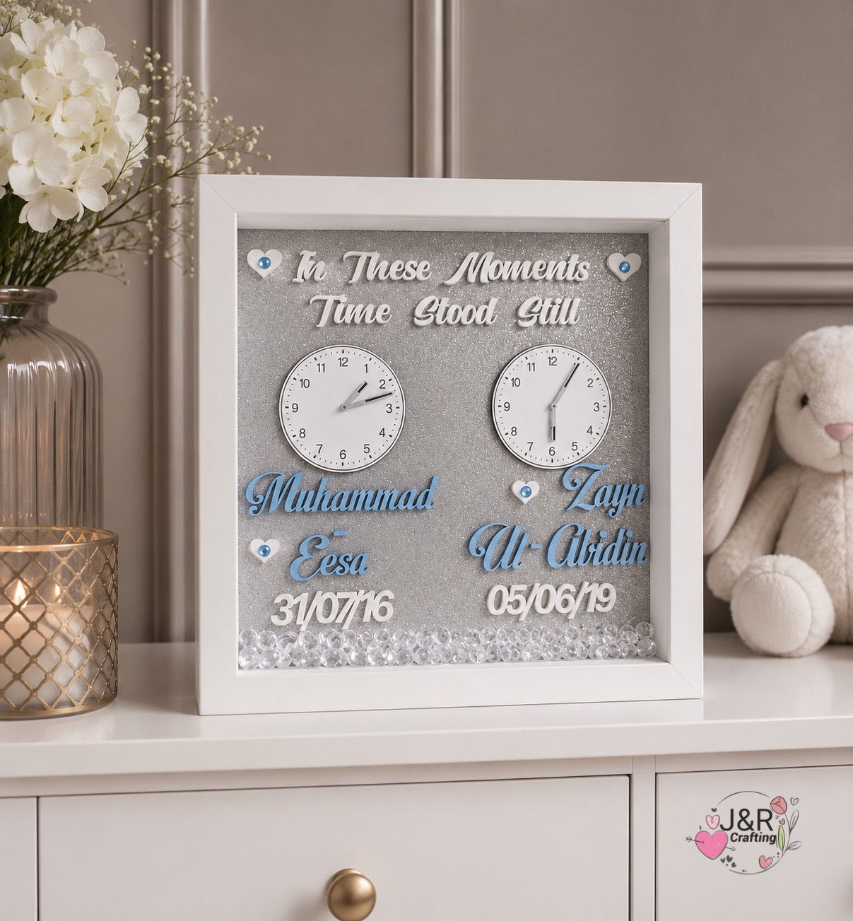 Personalised Baby Birth Details Clock Frame – Custom Name & Date Gift