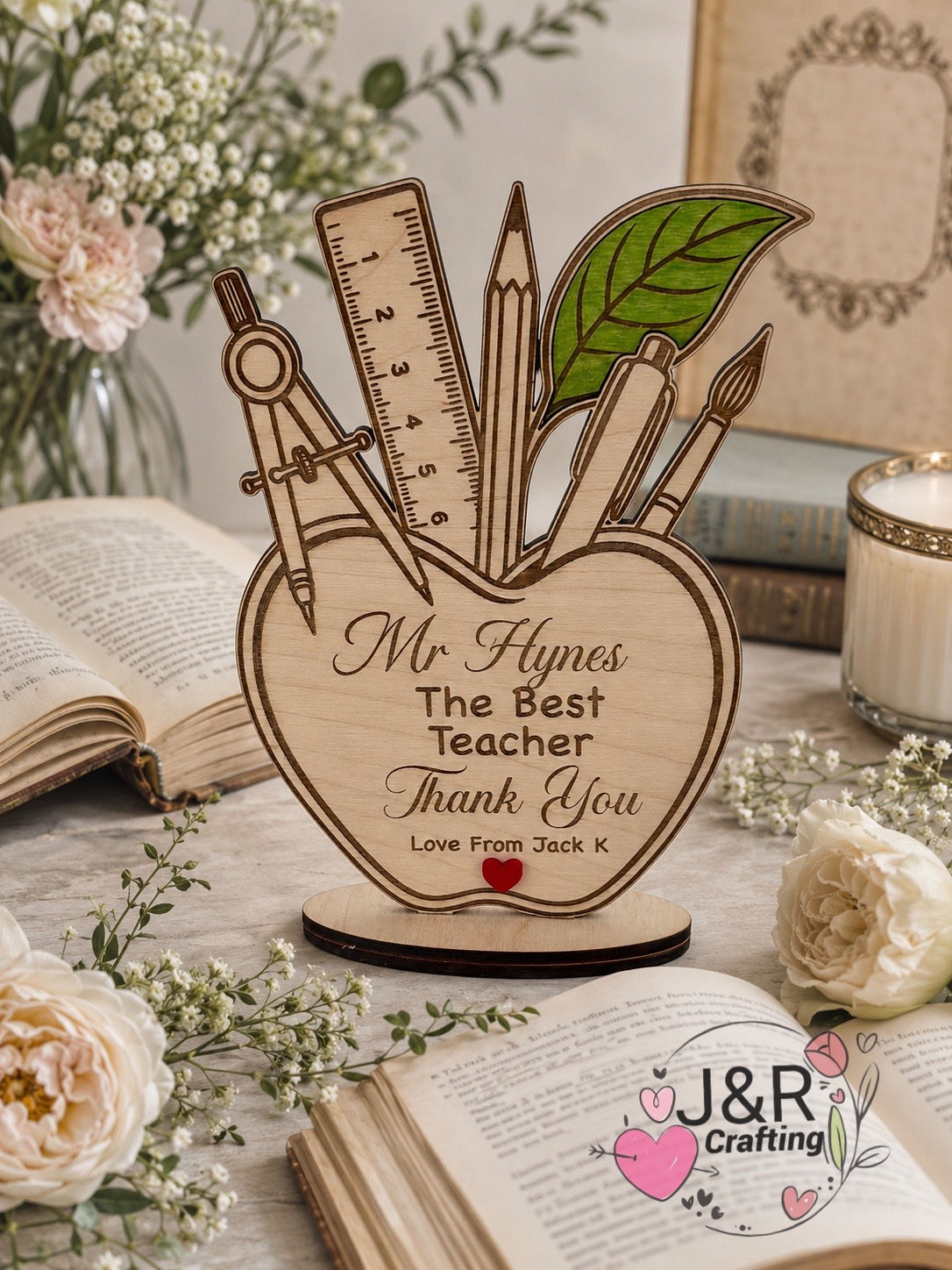 Personalised Wooden Thank You Teacher Gift Heart Plaque Nursery School Leaving