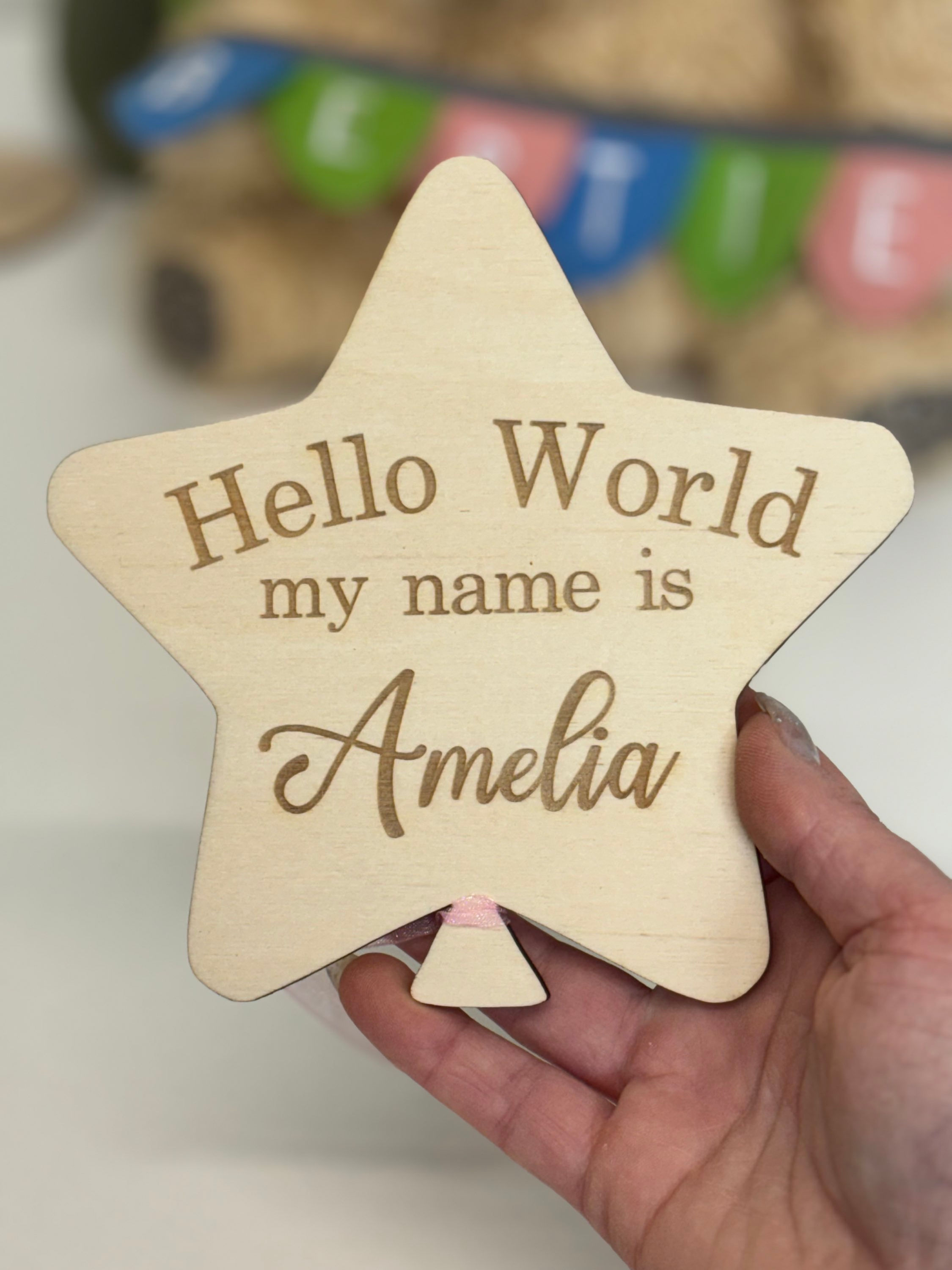 Wooden Baby Announcement Sign -Hello World