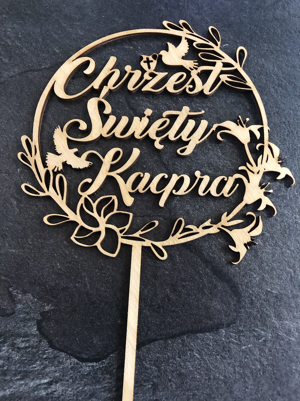 Thumbnail: Christening Cake Topper, Wooden Decorations ,Chrzest Swiety , Any Polish Name 