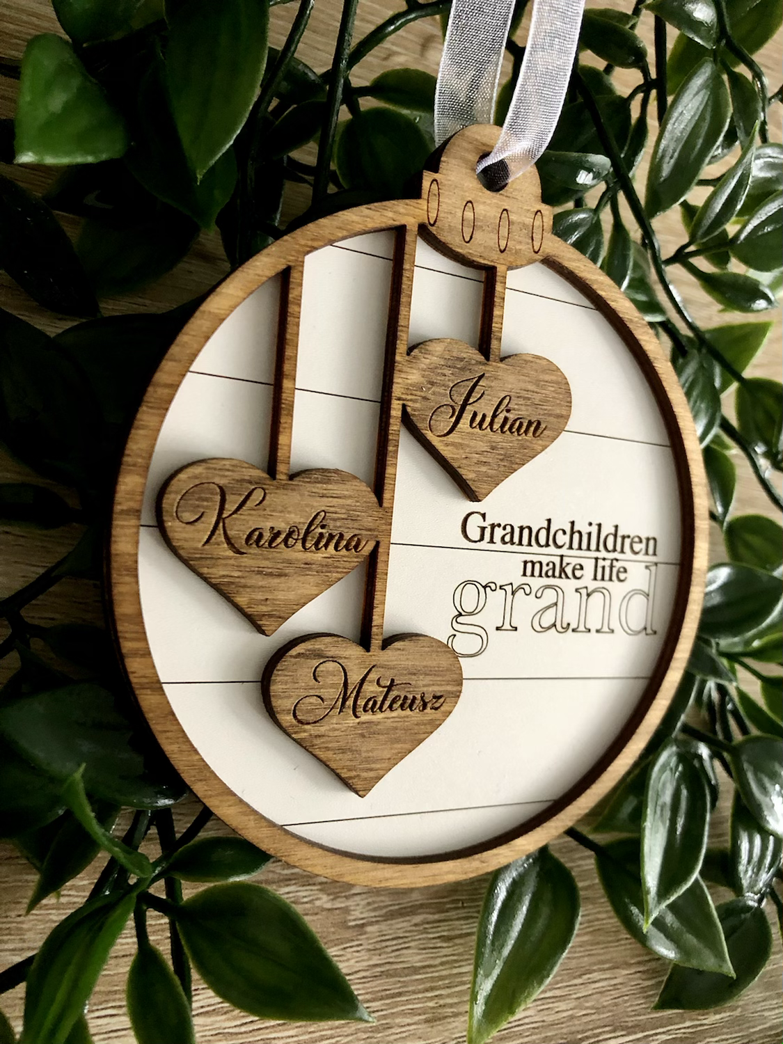 Personalised Wooden Christmas Tree Decoration Bauble- Grandchildren