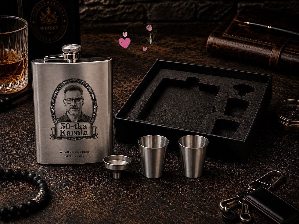 Thumbnail: Personalised Hip Flask Gift Set with Engraved Photo