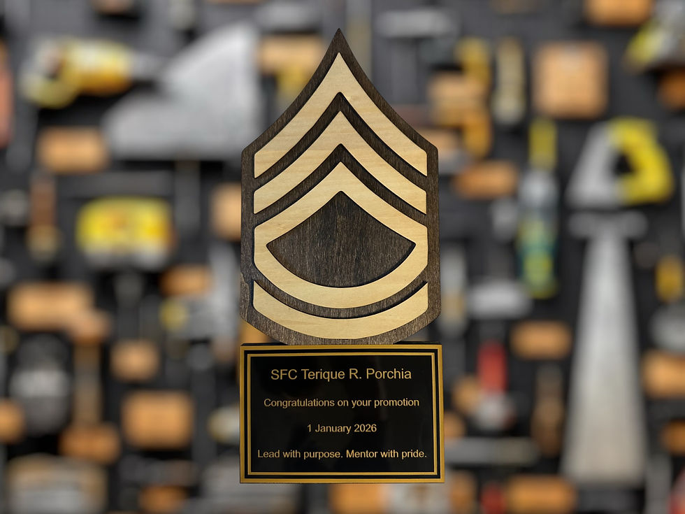 Thumbnail: Personalized military rank plaque crafted from natural wood