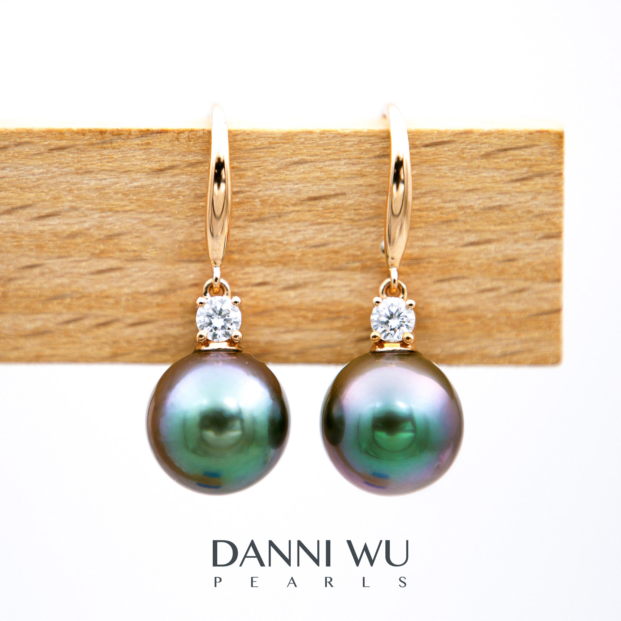 Tahitian Pearl Diamond Earrings 10mm