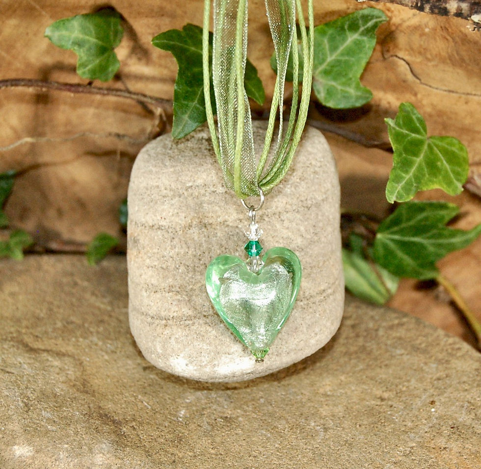 Green Lampwork glass heart N027