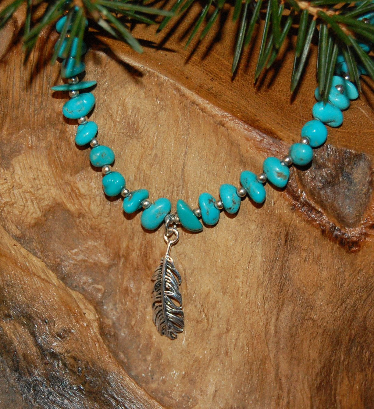 Silver Turquoise Feather Necklace BRCDNT2!