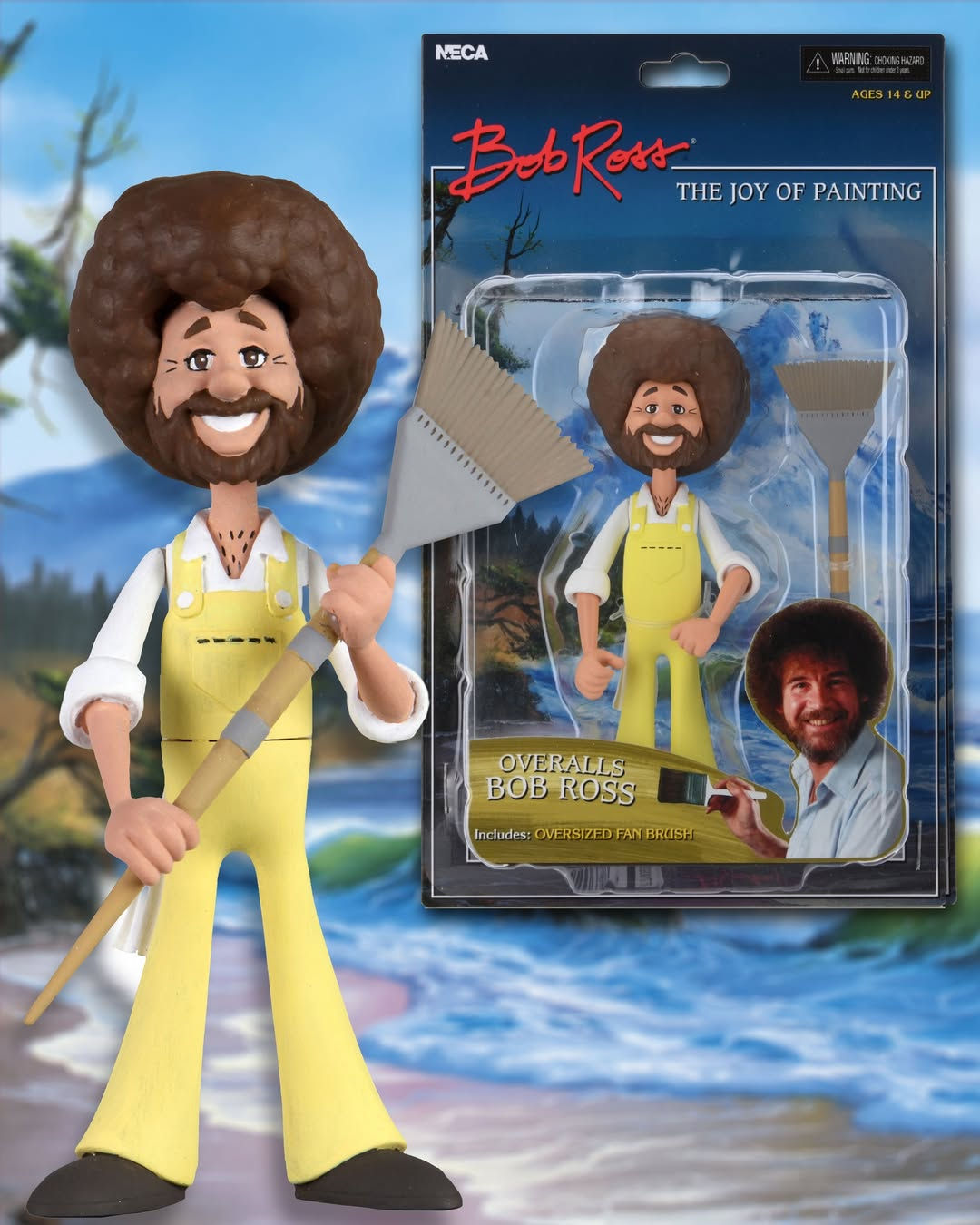 Bob Ross: Bob in Overalls Action Figure with Oversized Fan Brush