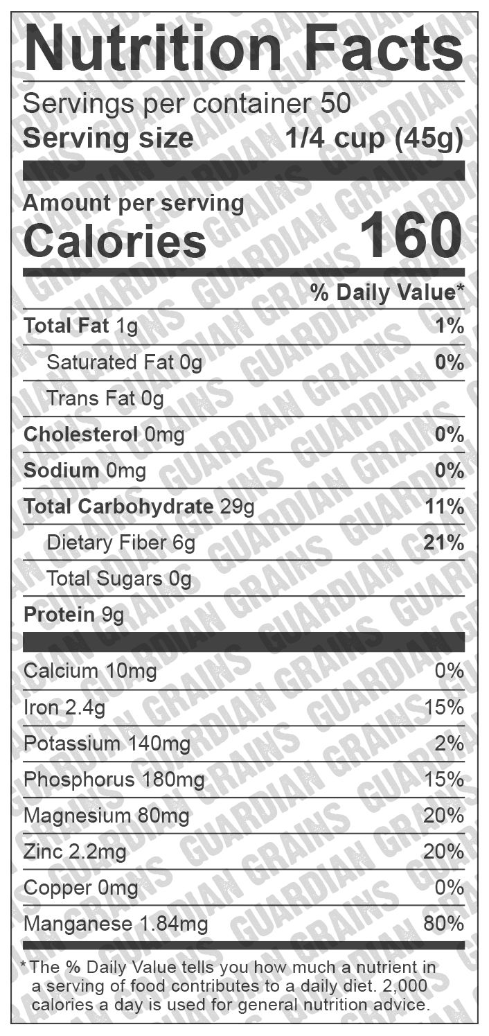 Thumbnail: Guardian Grains Nutrition Label Wheat Berries