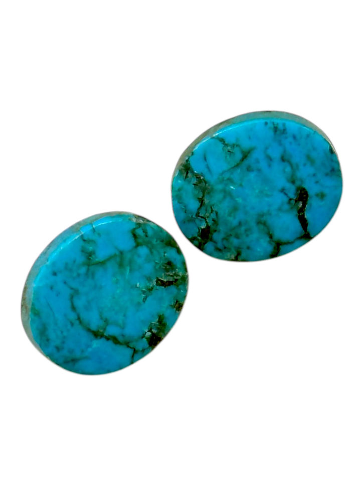 Blue Kingman turquoise oval earring studs from the front.