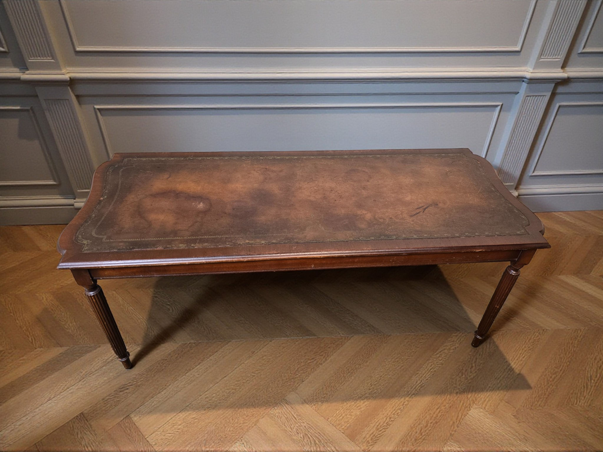 An Antique Style Leather Topped Coffee Table ~Delivery Available~