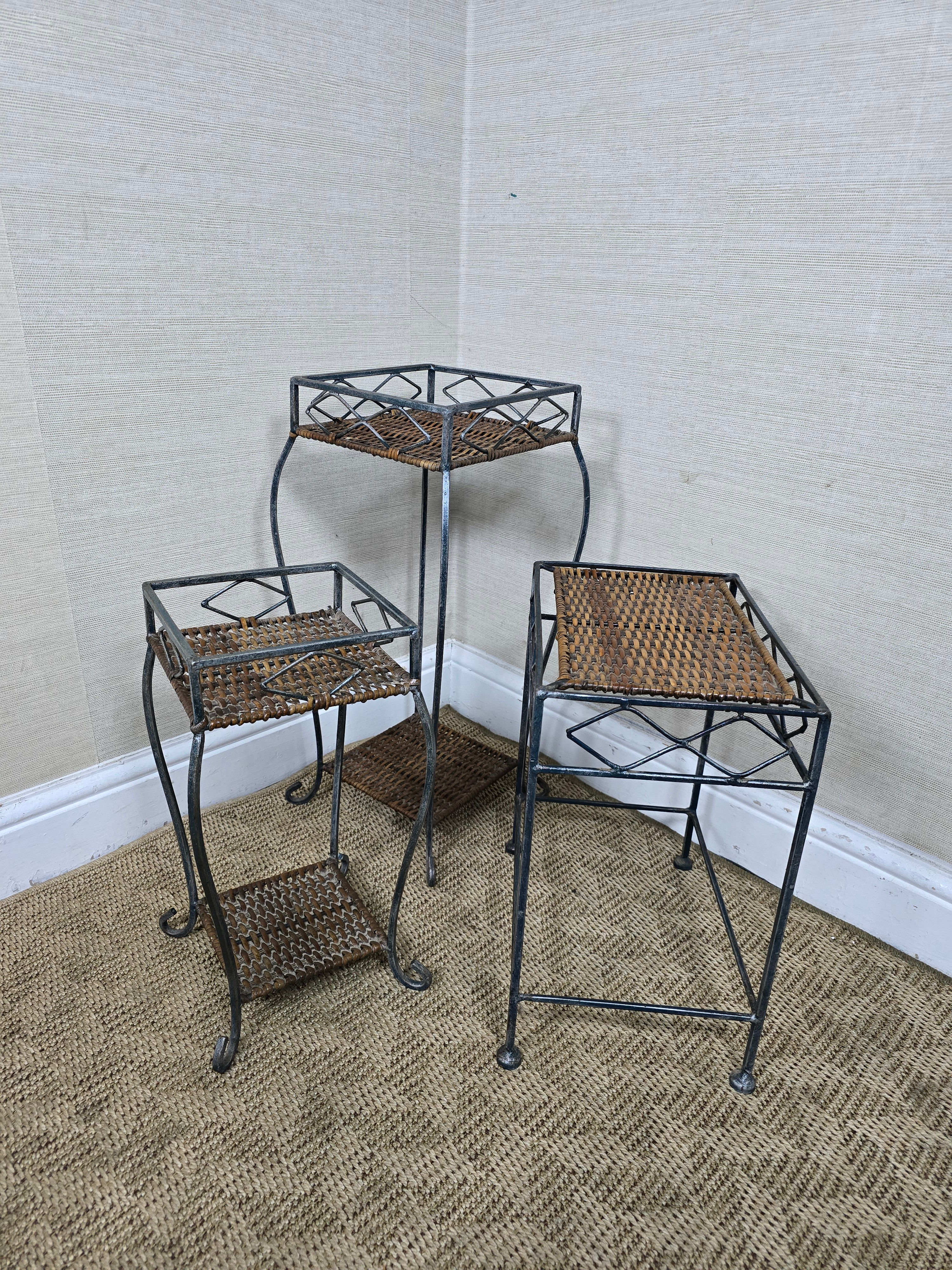 A Set of Three Iron and Wicker Plant Stands Lamp Tables ~Delivery Available~