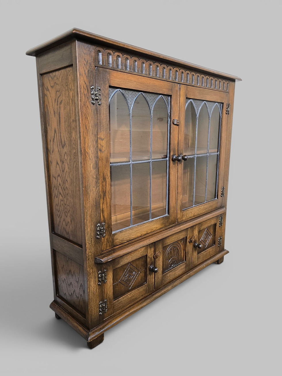 Thumbnail: An Antique Style Oak Reprodux Slim Low Bookcase Cabinet ~Delivery Available~