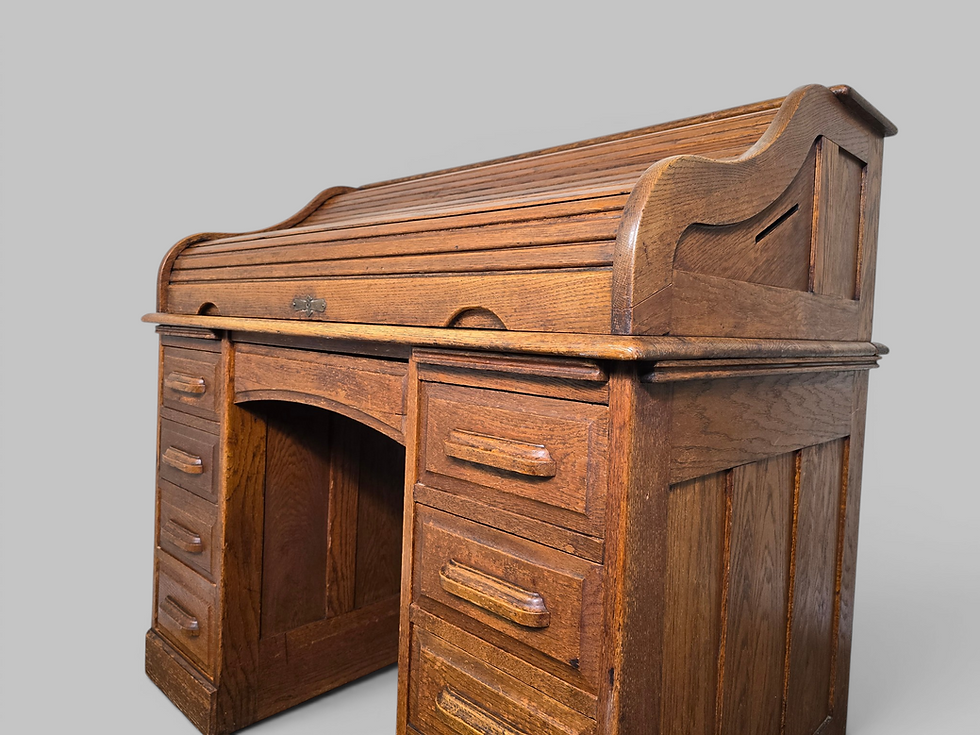 Thumbnail: An Antique Early 20th Century Golden Oak Tumbler Roll Top Desk ~Delivery Availab