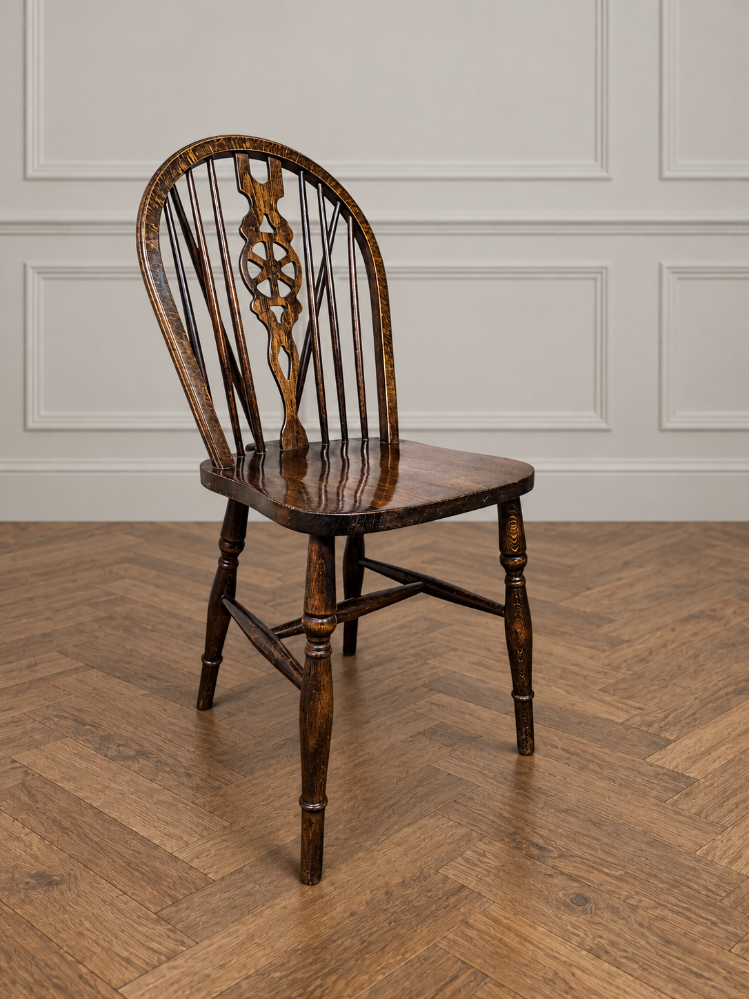 An Antique Style Oak Wheel Back Dining Chair ~Delivery Available~
