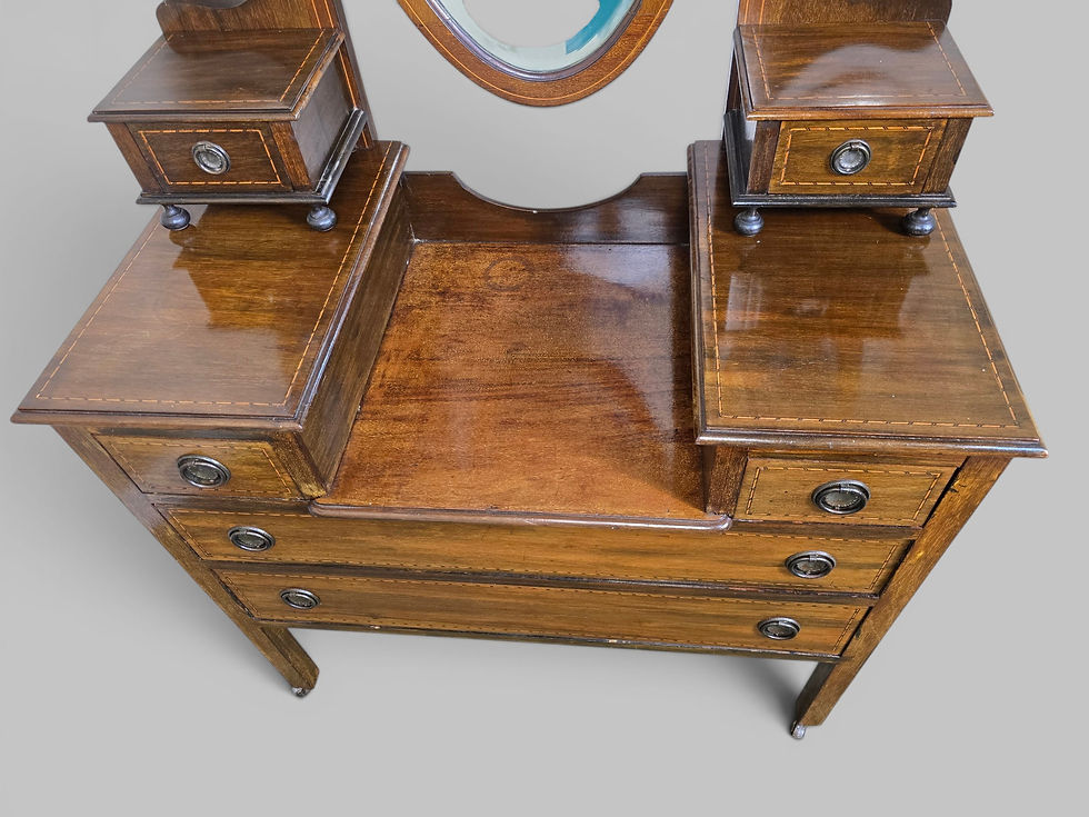Thumbnail: An Antique Edwardian Mahogany String Inlaid Dressing Table Chest of Drawers