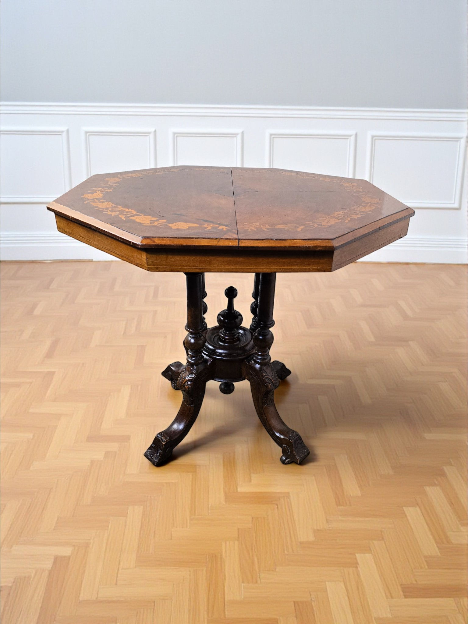 An Antique Edwardian Walnut Marquetry Inlaid Lamp Table ~Delivery Available~
