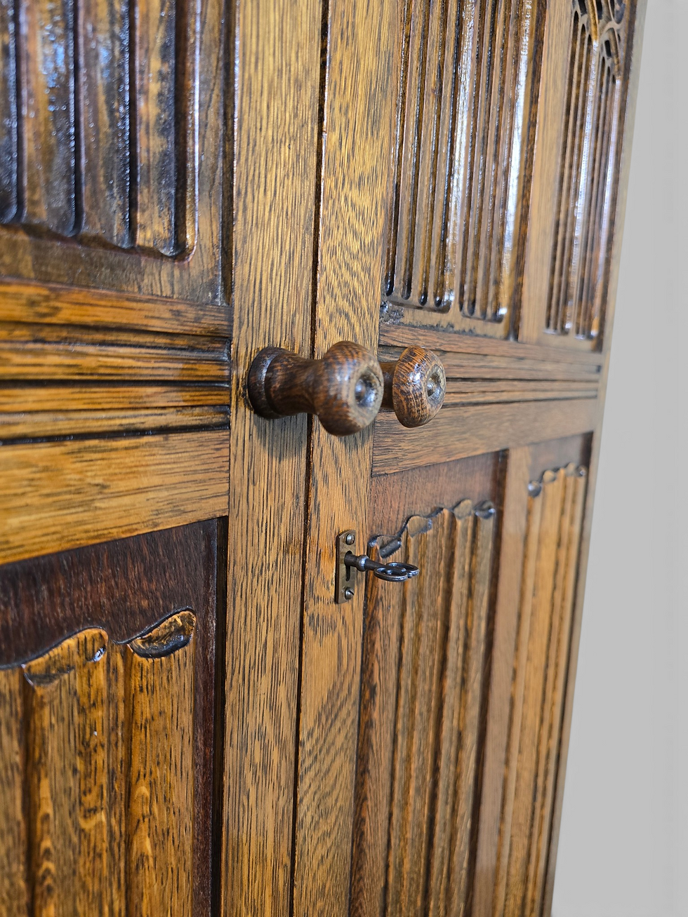 Thumbnail: An Antique Gothic Style Oak Carved Double Wardrobe ~Delivery Available~