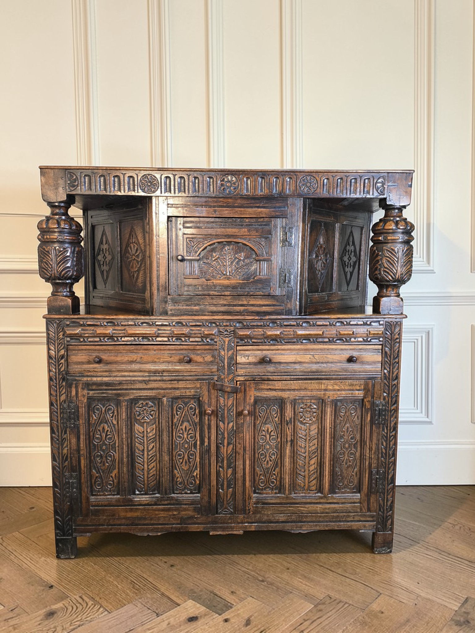 An Antique 18th Century and Later Jacobean Style Court Cupboard Sideboard ~Deliv